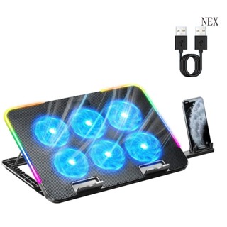 Nex ขาตั้งแล็ปท็อปเล่นเกม พร้อมพัดลม 6 LED 2 พอร์ต USB สําหรับโน้ตบุ๊ก 15 6 นิ้ว