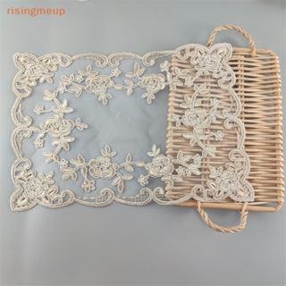 [risingmeup] แผ่นรองจาน ชาม ผ้ากอซ ลายลูกไม้ สีทอง สไตล์ยุโรป ขนาด 42*30 ซม.