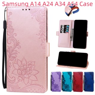 เคสโทรศัพท์มือถือหนัง ฝาพับ ลายนูน แมนดาลา พร้อมช่องใส่บัตร สําหรับ Samsung Galaxy A54 A34 A24 A14 A13 A23 A53 A12 A04 A04E A04S