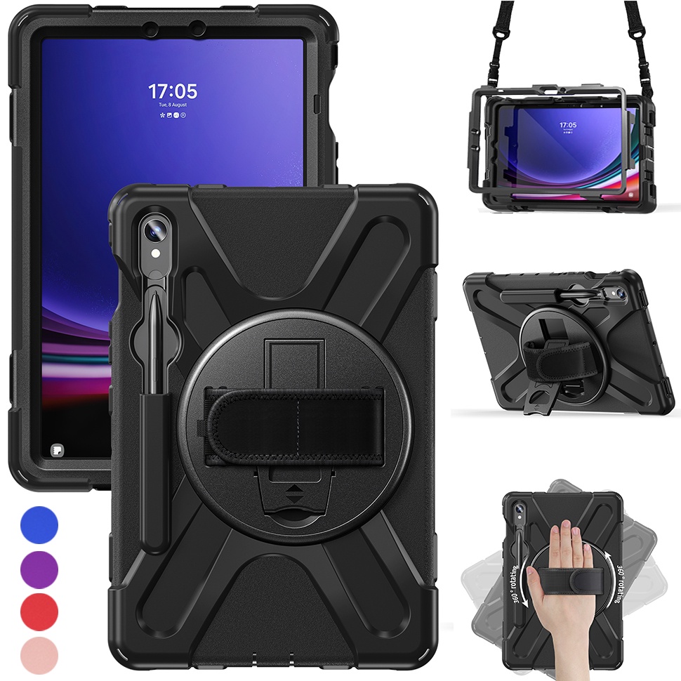Heavy Duty กันกระแทก หมุน 360 องศา สายคล้องไหล่/มือ สําหรับ Samsung Galaxy Tab S10 FE Plus 2025, S11, S10 Lite, S10+, S9 FE+, S9+, S7 FE, S7+, Tab A11 Lite+