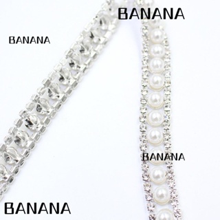 Banana1 สายโซ่ลูกปัดคริสตัล พลอยเทียม 2 แถว 0.45 นิ้ว 2 หลา สีขาว สําหรับเจ้าสาว งานแต่งงาน