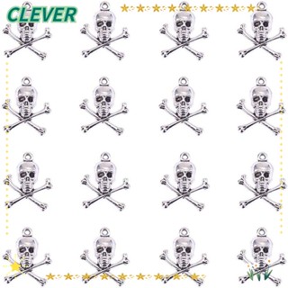 Clever จี้หัวกะโหลกโจรสลัด สีเงิน สไตล์โบราณ 24*20 มม. สําหรับทําเครื่องประดับ