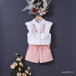 Girls suit 2023 Summer new Korean style cute little girl embroidered top fashion casual shorts two-piece suit L863