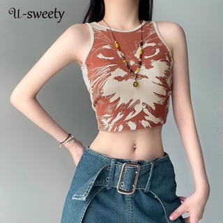 U-sweety เสื้อกล้าม คอกลม แขนกุด ทรงสลิมฟิต พิมพ์ลาย เข้ากับทุกการแต่งกาย แฟชั่นสําหรับผู้หญิง 2023