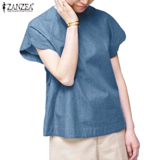 Zanzea เสื้อเบลาส์ แขนสั้น คอแยก แขนกลีบดอกไม้ สไตล์เกาหลี สําหรับผู้หญิง