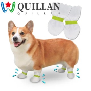 Quillan รองเท้าบูท ผ้าไม่ทอ น้ําหนักเบา ใช้แล้วทิ้ง สีขาว สําหรับสัตว์เลี้ยง สุนัข 8 ชิ้น