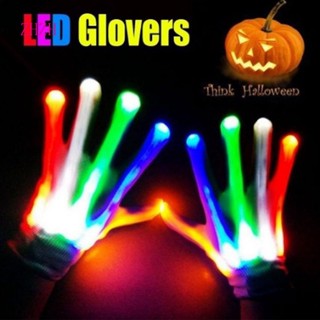 Zhzh ถุงมือเรืองแสง LED สีรุ้ง หลากสีสัน สําหรับปาร์ตี้ฮาโลวีน คริสต์มาส