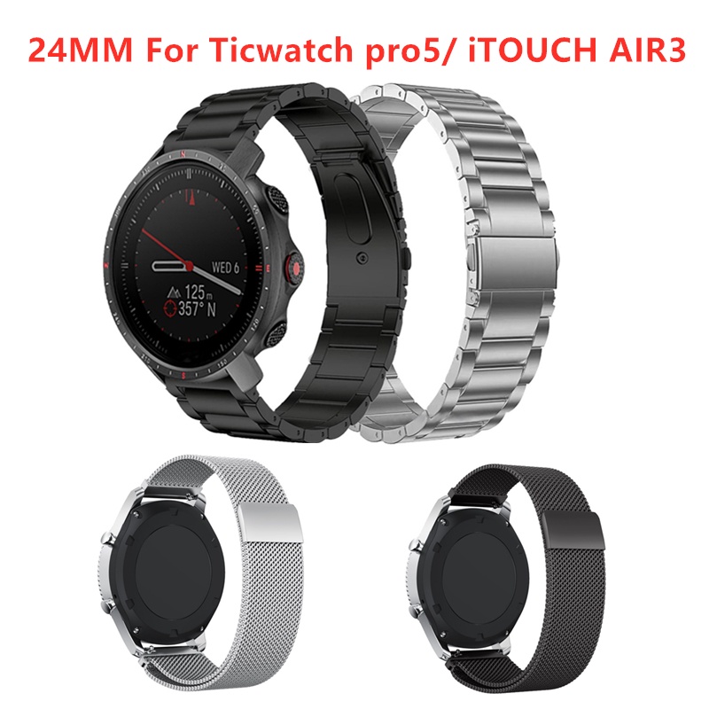 24 มม.สายรัดโลหะสําหรับ Ticwatch Pro5 / ITOUCH AIR3 / Fossil Q Mens Q Machine Hybrid นาฬิกาอุปกรณ์เส