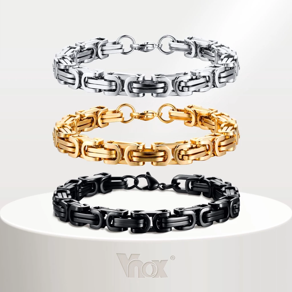 Vnox แฟชั่น Byzantine โซ่ สร้อยข้อมือผู้ชาย, กันน้ํา สเตนเลส โซ่ พังก์ สร้อยข้อมือ คิวบา สายรัดข้อมือ ของขวัญวันเกิด เคร