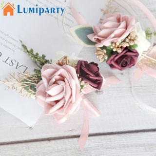 Lumiparty 2 ชิ้น ดอกไม้ประดิษฐ์ สายรัดข้อมือ ชุดดอกไม้จําลอง งานแต่งงาน อุปกรณ์สําหรับเจ้าบ่าว เจ้าบ่าว เจ้าบ่าว เจ้าสาว