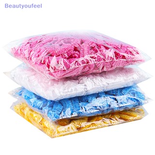 [Beautyoufeel] หมวกคลุมผมพลาสติก กันน้ํา สีชมพู ใช้แล้วทิ้ง สําหรับผู้หญิง 100 ชิ้น ต่อชุด