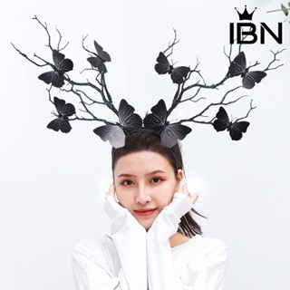 Ibn- ที่คาดผม รูปเขากวาง ผีเสื้อ ยืดหยุ่น กันลื่น พร็อพถ่ายรูป สไตล์โกธิค สําหรับผู้หญิง ปาร์ตี้ฮาโลวีน