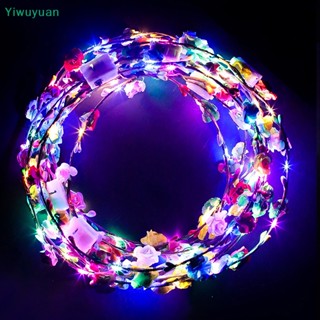 &lt;Yiwuyuan&gt; ที่คาดผมมงกุฎดอกไม้ นีออน เรืองแสง LED สําหรับตกแต่งปาร์ตี้คริสต์มาส