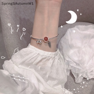 [SpringSAutumnW] สร้อยข้อมือ ประดับลูกปัดคริสตัล รูปขนนก สีชมพู เรียบง่าย เข้ากับทุกการแต่งกาย เครื่องประดับแฟชั่น ของขวัญปาร์ตี้ [TH]