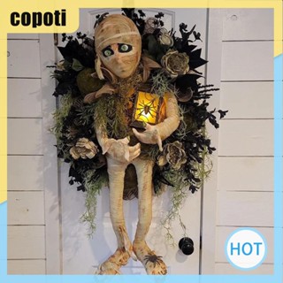 Copoti พวงหรีดแขวนประตูฮาโลวีน พร้อมโคมไฟ สําหรับตกแต่งบ้าน ประตูบ้าน