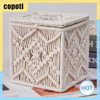 Copoti ชุดกล่องทิชชู่ เชือกผ้าฝ้าย ทรงสี่เหลี่ยม สําหรับตกแต่งบ้าน