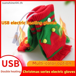 Foursun ถุงมืออุ่นมือไฟฟ้า แบบชาร์จ USB ลายคริสต์มาส สําหรับฤดูหนาว