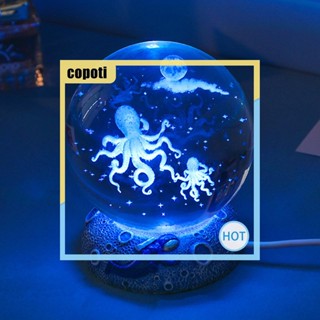 Copoti โคมไฟแกะสลักคริสตัลบอล 3D เปลี่ยนสีได้ เสียบ USB สําหรับบ้าน