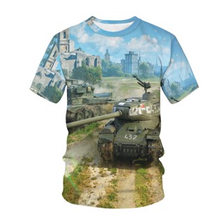 เสื้อยืด คอกลม พิมพ์ลาย World Of Tanks 3 มิติ แฟชั่นฤดูร้อน สําหรับเด็กผู้ชาย และเด็กผู้หญิง