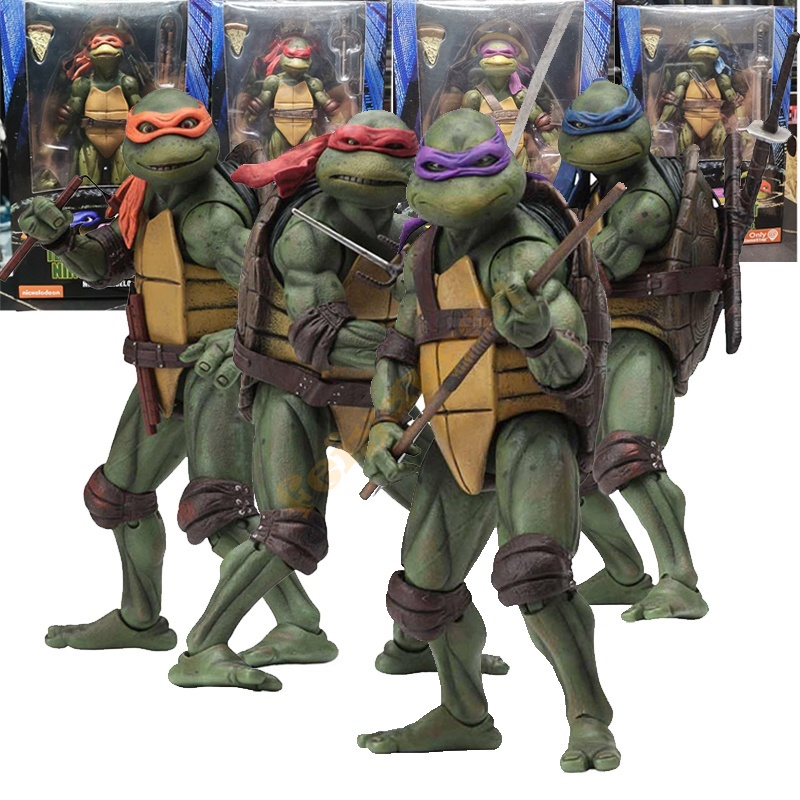 ใหม่ NECA โมเดลฟิกเกอร์นินจาเต่า Leonardo Raphael Michelangelo Donatello Tartaruga Ninja 1990 ของขวัญวันเกิด ของเล่นสําหรับเด็ก