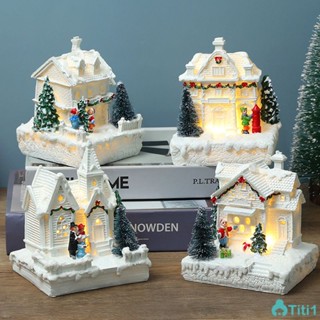 Christmas House เรซิ่น Small House ฉากหิมะบ้านตกแต่งหน้าต่างงานฝีมือบ้านประภาคารตกแต่ง TH1