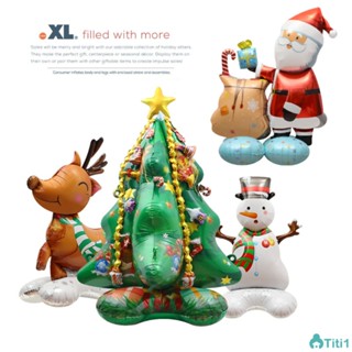 ตกแต่งหน้าต่างคริสต์มาส Props อลูมิเนียมฟอยล์บอลลูน 4d ยืน Santa Claus Reindeer ต้นคริสต์มาสลอยบอลลูน TH1