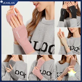 Jeanlan ถุงมือถัก แบบครึ่งนิ้ว ให้ความอบอุ่น สําหรับผู้หญิง