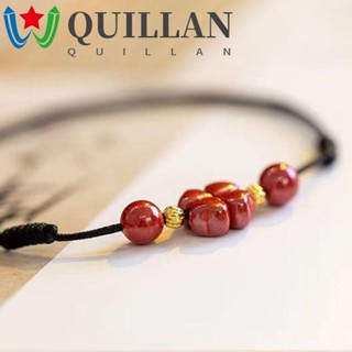 Quillan สร้อยข้อเท้า รูปใบโคลเวอร์สี่แฉก เชือกถัก ยืดหยุ่น ปรับได้ สไตล์โบฮีเมียน ฤดูร้อน