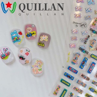 Quillan สติกเกอร์ติดเล็บ ลายสัตว์ หมีน้อย ดอกไม้น่ารัก บรรเทาอาการปวด สําหรับตกแต่งเล็บ