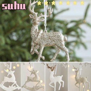 Suhuhd ต้นคริสต์มาส ลายกวาง Happy Year Deer Merry Christmas สําหรับตกแต่ง 2 ชิ้น