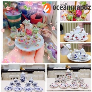 Oceanmapdz ชุดถ้วยชาพอร์ซเลนจิ๋ว 1:12 สําหรับบ้านตุ๊กตา 15 ชิ้น