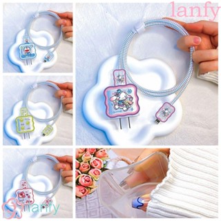 Lanfy ปลอกหุ้มหัวชาร์จโทรศัพท์มือถือ แบบนิ่ม ลายหมีสตรอเบอร์รี่ ซินนาม่อนโรล ระบายอากาศ สามชั้น สําหรับจัดระเบียบสายชาร์จโทรศัพท์มือถือ