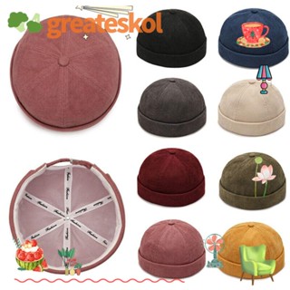 Greateskol หมวกฮิปฮอป, หมวกผ้าฝ้าย ทรงกลม สีพื้น, หมวกผ้าลูกฟูก ปรับได้ แฟชั่น หมวกกะโหลกศีรษะ