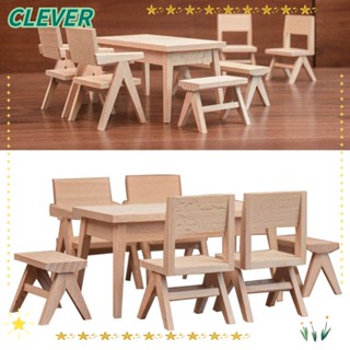 Clever โต๊ะเก้าอี้จิ๋ว อุปกรณ์เสริม สําหรับตกแต่งบ้านตุ๊กตา พร็อพถ่ายรูป