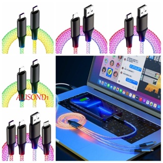 Alisond1 สายชาร์จเร็ว Type C Micro USB USB RGB เรืองแสง 3 IN 1 66W 6A หลากสี อุปกรณ์เสริม สําหรับโทรศัพท์มือถือ