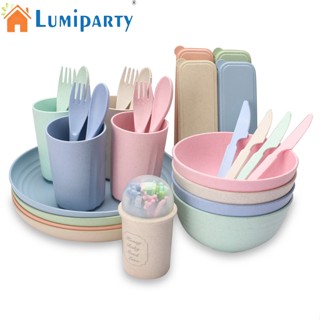 Lumiparty ชุดช้อนส้อม ชาม ชาม ถ้วย มีด ส้อม ใช้ซ้ําได้ กันลื่น ทนต่อการสึกหรอ 29 ชิ้น