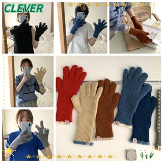 Clever ถุงมือผ้าขนสัตว์ถัก สีเทา ของขวัญสําหรับผู้หญิง เด็กผู้หญิง สีพื้น ฤดูใบไม้ร่วง ฤดูหนาว ถุงมือหน้าจอสัมผัส