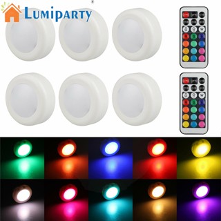 Lumiparty ไฟกลางคืน Led Rgb ไร้สาย 12 สี พร้อมรีโมตคอนโทรล สําหรับใต้ตู้ 6 แพ็ค