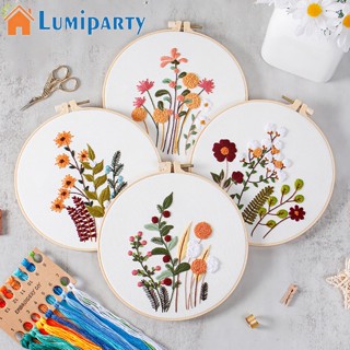 Lumiparty ชุดอุปกรณ์เย็บปักถักร้อย ปักครอสสติตช์ ลายดอกไม้ Diy สําหรับผู้เริ่มต้น ตกแต่งบ้าน