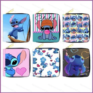 Sq2 กระเป๋าสตางค์ ใบสั้น หนัง PU ลายการ์ตูน Stitch น่ารัก มีซิป สําหรับผู้หญิง นักเรียน