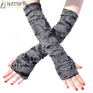 Buttterfly ถุงมือร็อค ฮิปฮอป สีดํา ตลก ไร้นิ้ว โกธิค พังก์ คลับแวร์ ถุงมือฮาโลวีน