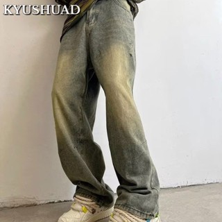 Kyushuad กางเกงยีนลําลอง สีเหลือง สไตล์วินเทจ สตรีท สําหรับผู้ชาย