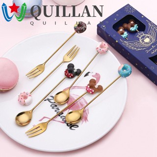 Quillan ช้อนกาแฟ เค้ก โดนัท ผลไม้ ส้อม ครัว สเตนเลส กวน การ์ตูน ขนมหวาน ช้อนชา