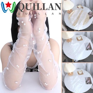 Quillan ถุงมือเจ้าสาว สวยหรู เจ้าสาว มุก ลูกไม้ แต่งงาน ปาร์ตี้ ถุงมือ ไร้นิ้ว