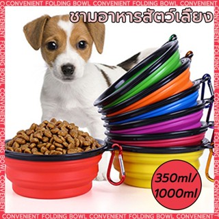 สามารถพับได้ พร้อมห่วง ชามชามสัตว์เลี้ยง หมา แมว ใส่น้ำและอาหารสัตว์เลี้ยง