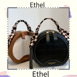 Ethel1 กระเป๋าสะพายไหล่ สะพายข้าง หนัง PU ทรงกลม ขนาดเล็ก จุของได้เยอะ สีพื้น สําหรับผู้หญิง