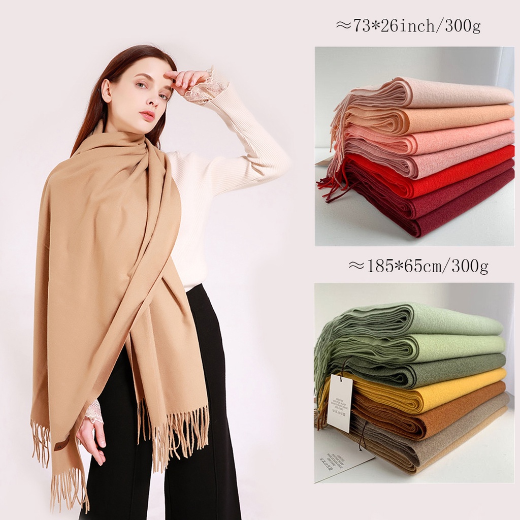 Aibins ผ้าพันคอ ผ้าขนสัตว์ แคชเมียร์ แบบหนา อบอุ่น 78*27 นิ้ว 300 กรัม 200*65 ซม. สําหรับผู้หญิง WJ2005