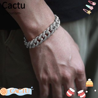 Cactu สร้อยข้อมือเงิน ทรงเรขาคณิต ประดับเพชร อัลลอย เรียบง่าย สําหรับผู้ชาย