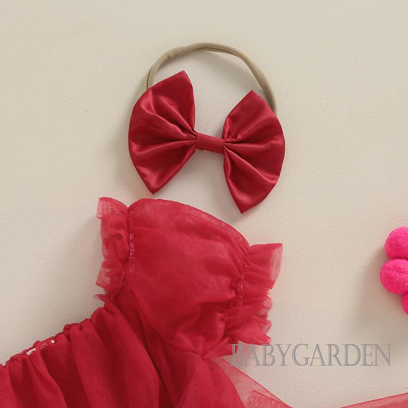 Baga- ชุดรอมเปอร์ แขนสั้น ประดับโบว์ คริสต์มาส พร้อมที่คาดผม สําหรับเด็กทารกผู้หญิง - รูปที่ 7