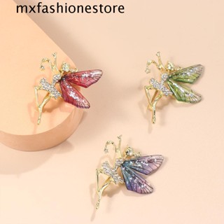 Mxfashione เข็มกลัด โลหะผสม ฝังเพทาย รูปปีกเอลฟ์ สีโปร่งใส สําหรับผู้หญิง